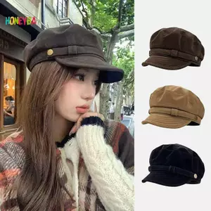 < Honeyba > Mũ nồi da lộn cổ điển dành cho nữ Mũ Newsboy phẳng mùa thu đông Briti Sle Mũ ấm áp có thể gập lại thông thường Mũ đẹp