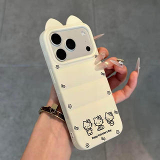Ốp lưng nhựa mềm áo lông vũ tai mèo Hello Kitty nét vẽ đơn giản, chống va đập bền lâu iPhone 12/13/14/15/16 Pro Max