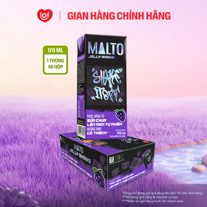 [Giá tốt trong Live] Sữa chua lên men tự nhiên MALTO Jelly Shake Shake It Off hương nho có thạch thùng 48 hộp x 170ml