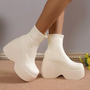 Giày Bốt Đế Dày Da Co Giãn Nêm Gót Dày Đế Ngắn Giày Bốt Nữ Martin Giày Bốt Châu Âu Mỹ Plus Size Giày Châu Âu Mỹ Plus Size Giày20260616