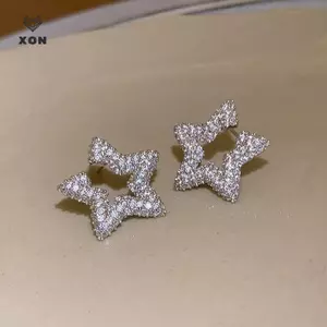 Bông tai Zircon Pentagram đơn giản và thời trang dành cho nữ, Bông tai không đều dễ thương, Bông tai đục lỗ, Quà tặng trang sức [Mina]