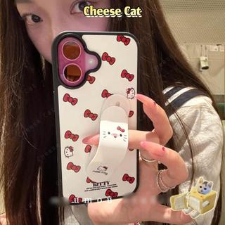 Ốp điện thoại hình nơ đỏ Kitty giá đỡ chiếc nhẫn cho iPhone 14 13 11 12 15 16 17 Pro Max Xs Max XR 7 8 Plus