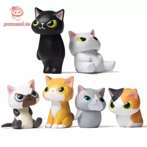 PWSSEND 6 Cái / bộ Tượng Búp Bê Mèo, Vàng Trắng Đen Nhựa Động Vật Đồ Trang Trí, Sáng Tạo DIY Mèo Trang Trí Thủ Công Trang Trí Nhà Cửa