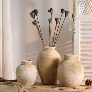 Bình gốm cổ điển Phong cách trang trại để trang trí phòng khách, Sắp xếp hoa & Cây xanh, Bình trang trí nhà đau khổ kiểu cổ điển cho bàn trung tâm