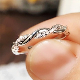 S925 Bạc Đơn Giản Xoắn Micro-Ind Zircon Nhẫn Thời Trang Đơn Giản Quà Tặng Nữ Mặc Hàng Ngày