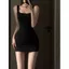 Mùa hè Plus kích thước Pure Desire Little Black Dress Fat mm Cổ vuông Sling Túi thắt lưng hẹp Mông Bọc bó sát Flesh Slimer Look Hot Girl Váy không tay nữ
