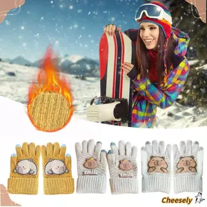 Găng tay Full Finger CHEESELY, Găng tay ấm Capibara, Găng tay dệt kim bảo vệ lạnh hoạt hình Thu đông
