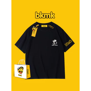 Bkmk hợp thời trang gấu trúc in hình mùa hè áo thun ngắn tay lười gió dáng rộng cotton nguyên chất cao cấp niche quần áo nam 0704