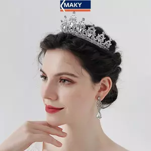 MAKY Sang Trọng Pha Lê Thanh Lịch Công Chúa Vương Miện Phụ Kiện Tóc Tiara Cho Nữ Đảng Kim Cương Giả Cưới Cô Dâu Vương Miện Đầu Mới Trang Sức VN