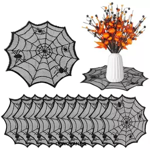 DONOVANQQ Spider Web Placemats, Thảm trải bàn bằng vải Polyester rỗng, Cách nhiệt thực tế 30cm Halloween Placemats Tiệc Halloween