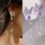 Bông tai thả bướm pha lê tím dành cho nữ Ngọc trai Dây chuyền Bông tai đính đá Trang sức Pendientes [Mina]