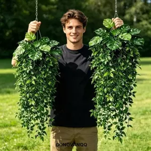 Cây treo Ivy nhân tạo DONOVANQQ, Bộ lá Mandala chống tia cực tím Mandala Monstera, Trang trí hiện đại Cảm ứng thực tế không thấm nước Cây giả kéo vườn hiên nhà
