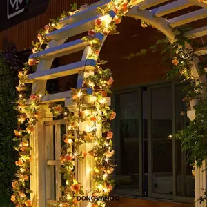 DONOVANQQ Đèn LED Hoa Hồng, Đèn LED Vòng Hoa Nhân Tạo Dây Hoa, Hoa Hồng Nhân Tạo Mô Phỏng Cây Nho Hoa Chống Thấm Nước Trang Trí Sân Đèn Trang Trí