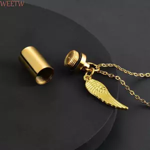 WEETW Hỏa táng Urn Vòng cổ, Xi lanh Ash Urn Vintage Mini Tro Urn Mặt dây chuyền, Trang sức thời trang Thép không gỉ Sáng tạo với Dây chuyền Lông vũ Vòng cổ tưởng niệm Tro con người