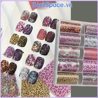 SOULSPACE Nail Sticker Lá Sọc Ren, Họa Tiết Da Báo Đen Trắng, Hiệu Ứng Sequin, Đề Can Trang Trí Móng