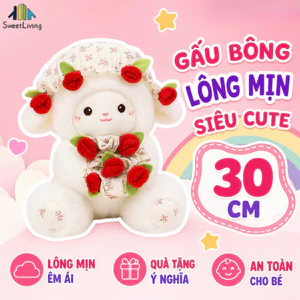 Gấu Bông Cừu Trắng Ôm Hoa Hồng - Quà Tặng Người Yêu 2in1 Valentine Ấm Áp,Mềm mại và dễ thương
