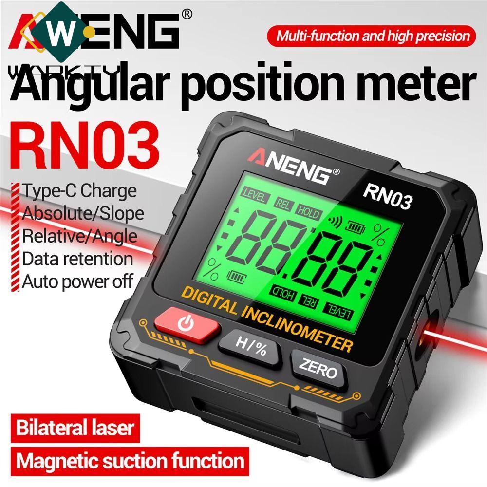 WAPKTY Máy đo độ nghiêng Laser WAPKTY, Màn hình LCD từ tính Máy đo độ nghiêng kỹ thuật số, ANENG RN01 / RN02 / RN03 Đo 360 độ có thể sạc lại Độ chính xác cao Cấp độ góc hộ gia đình