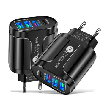 Củ sạc đa năng 4 cổng, Adapter sạc nhanh 36W, củ sạc nhanh 20W đầu ra QC 3.0 củ sạc nhanh bảo vệ pin tốt - CS4C-PD