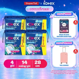Lốc 4 Băng vệ sinh Kotex Bảo Vệ Toàn Diện Ngày Nhiều và Đêm 28cm Siêu Mỏng Cánh [Bao bì thay đổi theo từng đợt nhập hàng