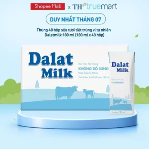 Thùng 48 hộp sữa tươi tiệt trùng Dalatmilk vị tự nhiên 180 ml (180 ml x 48)