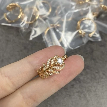 Trang sức Craft V Mạ vàng Micro Gold Feather Full Diamond Open Ring Set Nhập khẩu Thiết kế Niche cao cấp kim cương Carbon cao cấp.