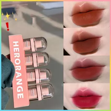Herorange 4 Cái / bộ Lạnh Nâu Pudding Lip Glaze Làm Trắng Môi Bùn Son Môi Chống Thấm Nước