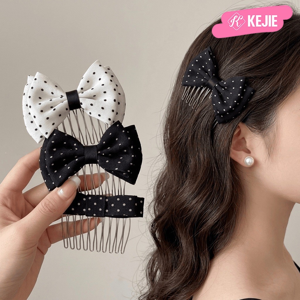 KEJIE 8cm Satin Chấm Bi Nơ Tóc Hàn Quốc Retro Tính Khí Nữ Lược Thời Trang Đơn Giản Phụ Kiện Tóc