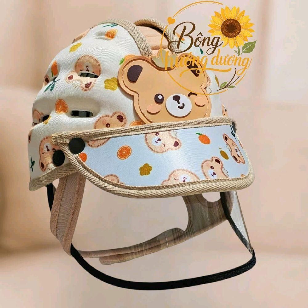 Nón Bảo Vệ Đầu Cho Bé Có Vành Lưỡi Trai Che Nắng - Mũ Bảo Vệ Đầu Cho Bé Có Vành Có Tấm Chống Bụi Khi Tập Ngồi Xe