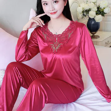 set đồ nữ mùa hè bộ đồ ngủ nữ mùa hè Đồ ngủ lụa băng xuân thu quần dài tay mẫu mới mùa hè cho nữ bộ đồ lụa bộ hai chiếc bộ đồ ở nhà quý phái mỏng