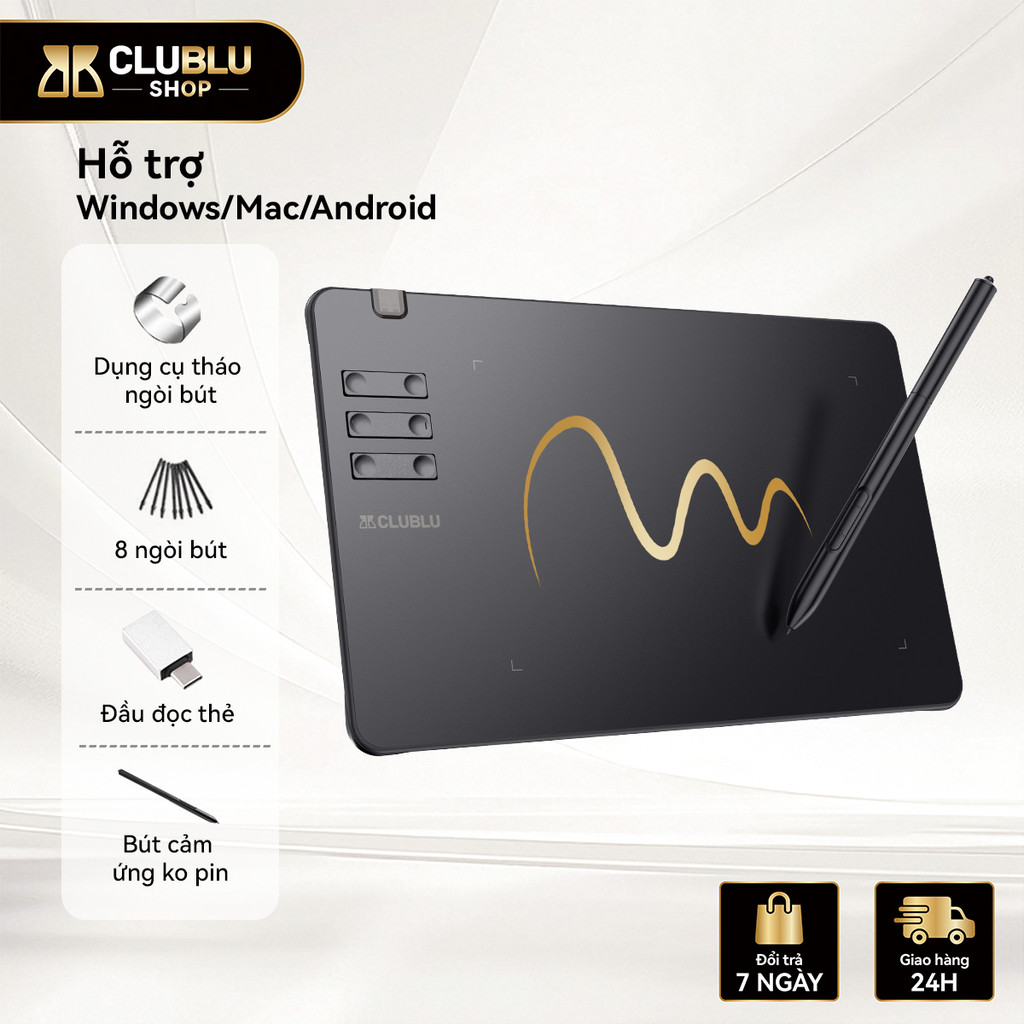 CLUBLU Bảng Vẽ Điện Tử T605 Với Bút Mức Độ Áp Lực Hỗ Trợ OSU Vẽ Dạy Trực Tuyến Android PC Laptop 