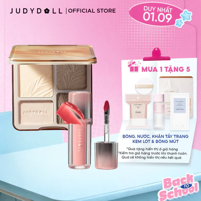 [COMBO 2] Son Bóng Đầu Sắt Nhung & Bảng Phấn Bắt Sáng Tạo Khối Highlight JUDYDOLL Bền Màu Dưỡng Môi Mỏng Nhẹ