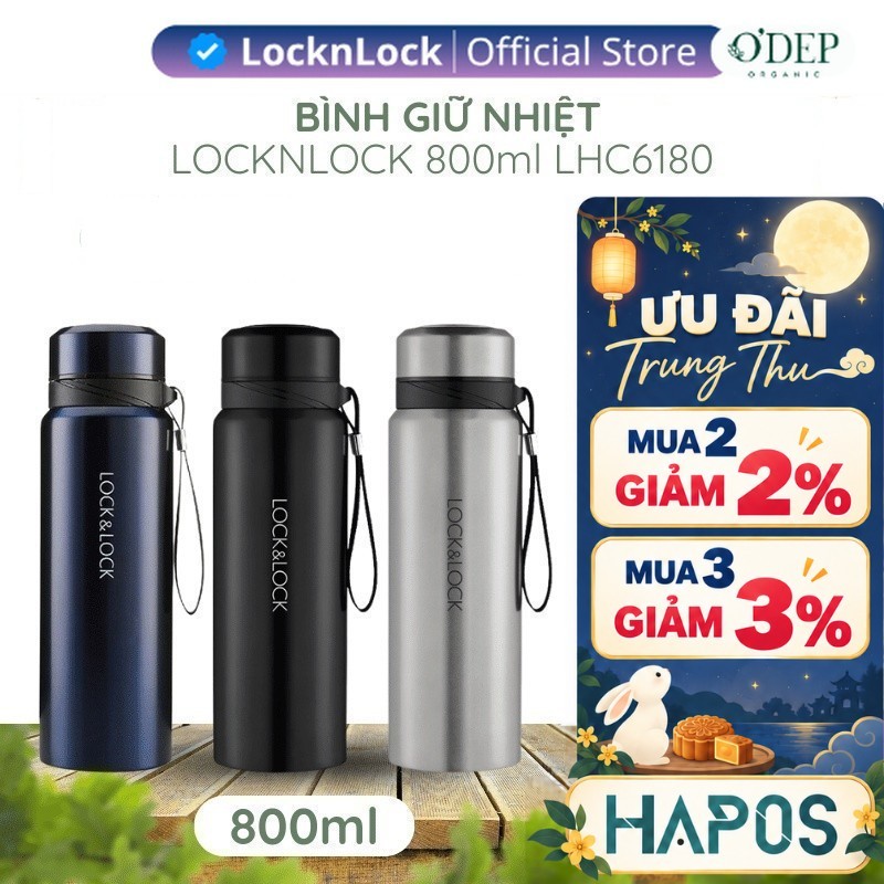 Bình giữ nhiệt LocknLock 800ml có lọc trà Chính hãng, giữ nhiệt lâu LHC6180 (3 màu) - Hapos Mall