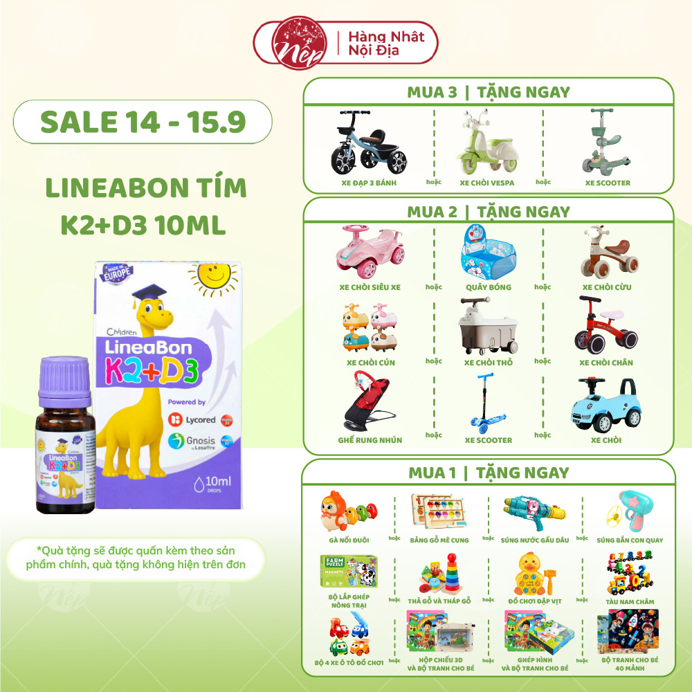 [Kèm Quà] LineaBon D3K2 tím 10ml– D3 K2 Lineabon– LineaBon K2+D3 dạng nhỏ giọt hỗ trợ xương chắc khỏe - nepshop1