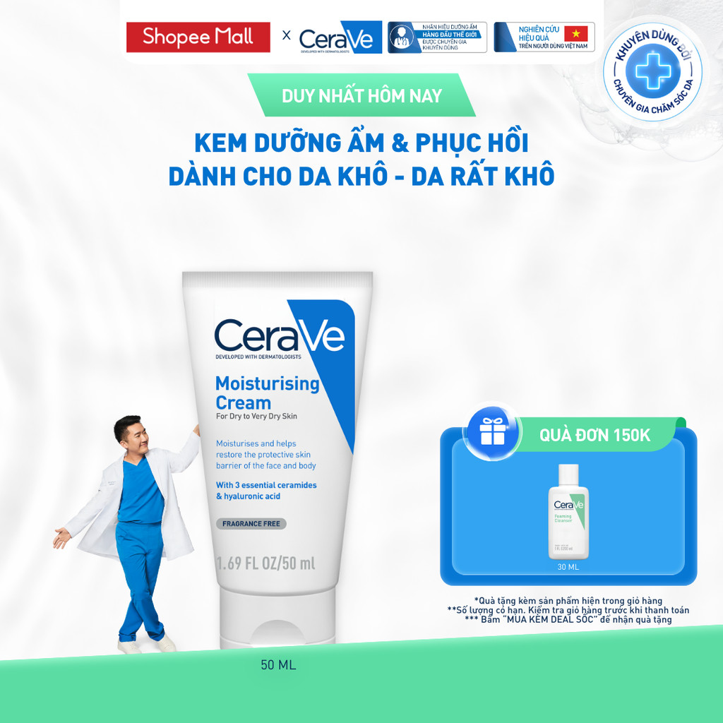 Kem dưỡng ẩm phục hồi chuyên sâu và giữ da ẩm mịn suốt 48H CERAVE MOISTURISING CREAM 50ML