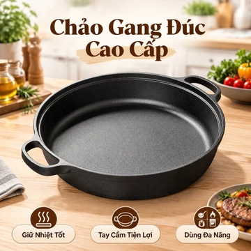 Giảm giá hấp dẫn! Nồi gang đúc kiểu cũ Chảo tai đôi dày Chảo sắt thô Chảo chống dính / Chảo gang dày Không dính Hai tai chống dính Chảo gang gia dụng