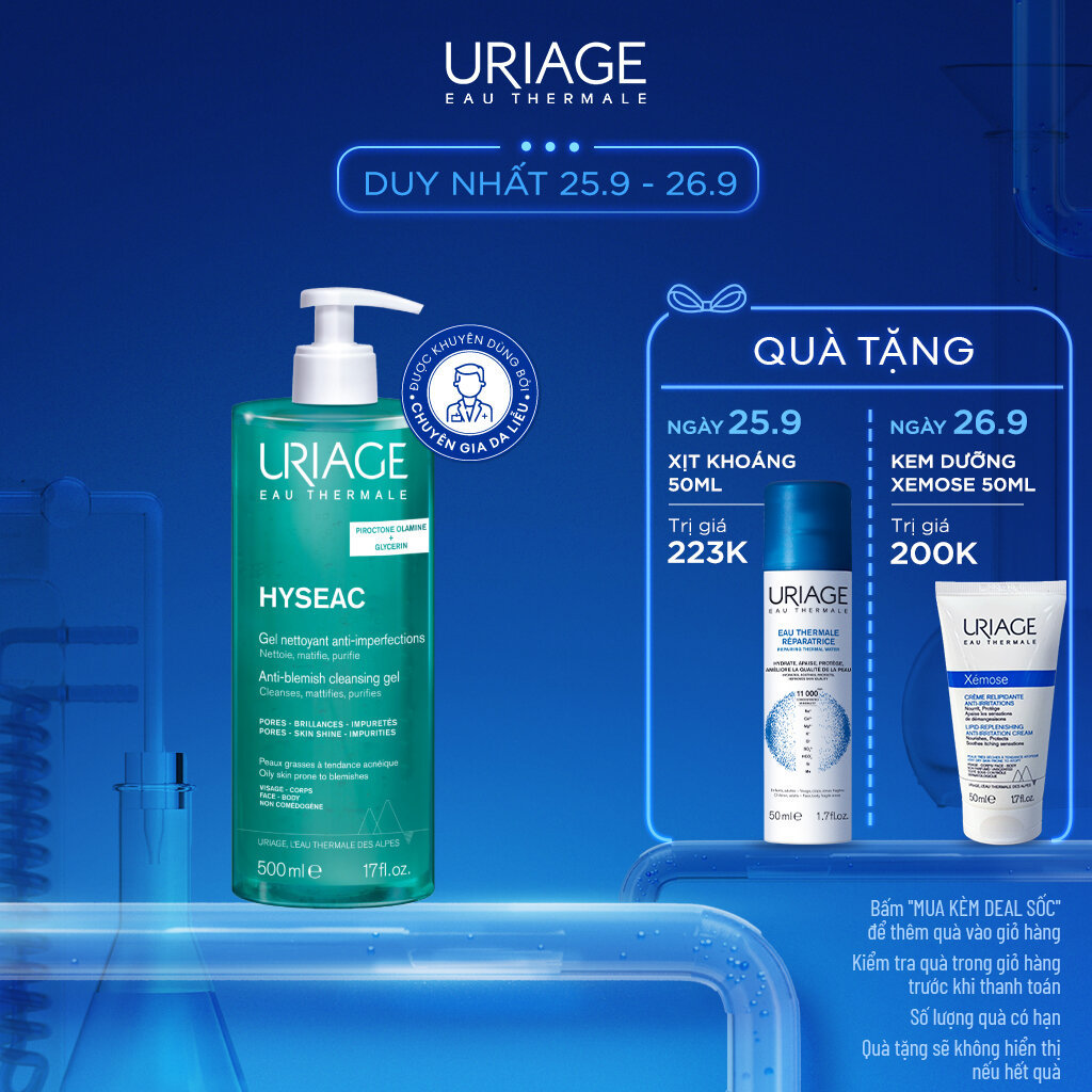 [500ml] Gel rửa mặt ngừa mụn cho da dầu Uriage Hyséac Gel Nettoyant Anti-Imperfect 500ml