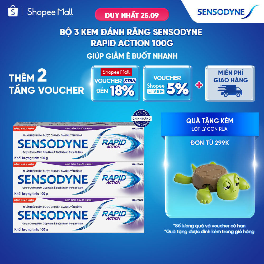 Bộ 3 Kem đánh răng SENSODYNE Rapid Action 100g giúp giảm ê buốt nhanh