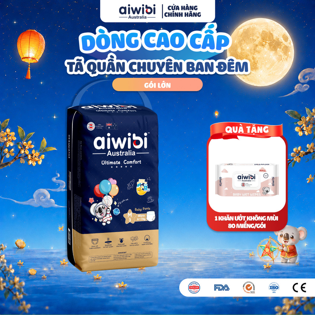 Tã/Bỉm Quần Cao Cấp Aiwibi Chuyên Ban Đêm Ultimate Comfort Gói Lớn M48/L44/XL40/XXL36
