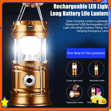 [Fx] Đèn lồng cắm trại tươi sáng Treo đèn cắm trại Đèn lồng cắm trại năng lượng mặt trời Usb Đèn Led chống nước có thể sạc lại Đèn lều đi bộ ngoài trời sáng Đèn khẩn cấp nhẹ để cắm trại
