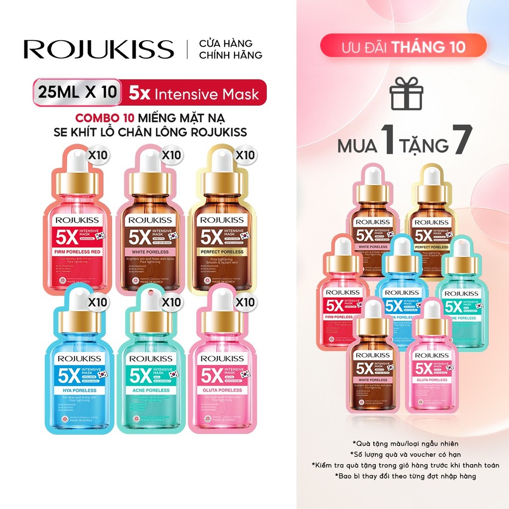[MUA LÀ CÓ QUÀ] Combo 10 Mặt Nạ Dưỡng Da Chuyên Sâu, Se Khít Lỗ Chân Lông Rojukiss Poreless 5x Intensive Mask 25ml