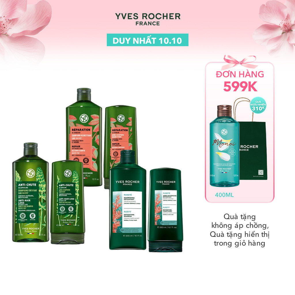 Bộ gội xả thiên nhiên không Sulfate không Silicon Yves Rocher 300mlx200ml (nhiều phân loại)