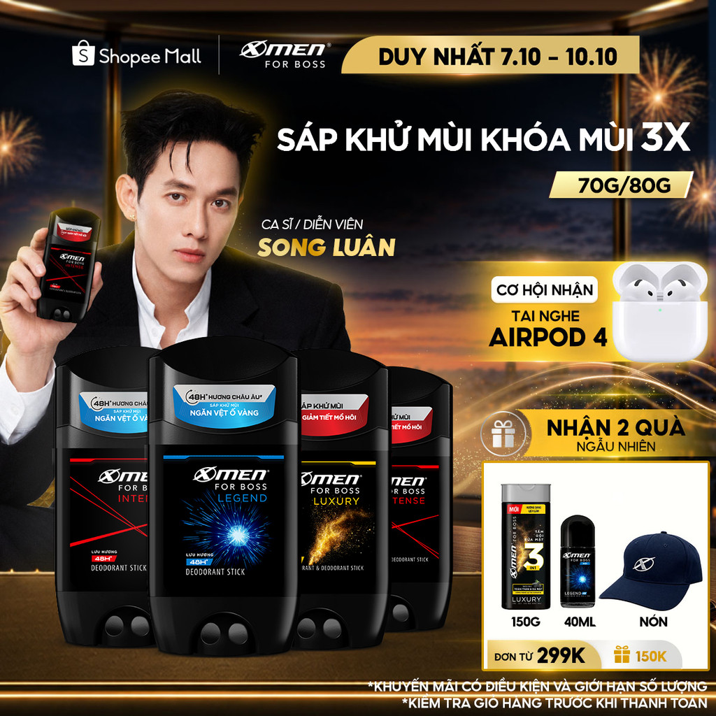 [MỚI] Sáp khử mùi XMen for Boss 70g/80g - Sáp thơm Châu Âu, ngăn tiết mồ hôi (sáp trắng), ngăn vệt ố vàng (sáp xanh)