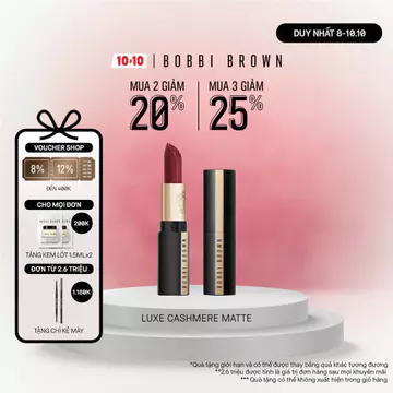 [MỚI] Son lì mềm mịn Bobbi Brown Luxe Cashmere Matte Lipstick | Son lì với độ dưỡng ẩm cao, chuẩn sắc, mềm môi