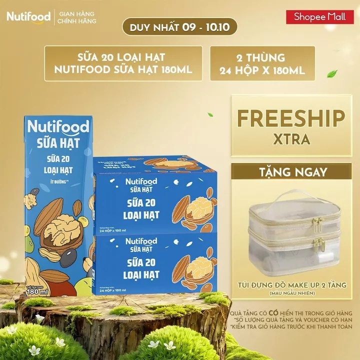 Combo 2 Thùng 24 Hộp Sữa 20 Loại Hạt Nutifood Sữa Hạt 180ml