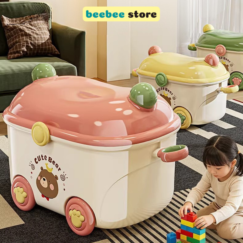 Thùng Đựng Đồ Chơi Cho Bé Kiểu Dáng Hoạt Hình Có Bánh Xe, Hộp Nhựa Lưu Trữ Đồ Dùng Đa Năng Có Nắp Đậy Q016