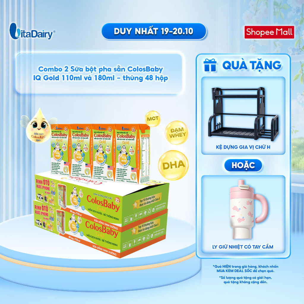 [COMBO 2 THÙNG 48 HỘP] Sữa uống dinh dưỡng ColosBaby IQ Gold 110ml/180ml - Thơm ngon dễ uống, hỗ trợ phát triển trí não