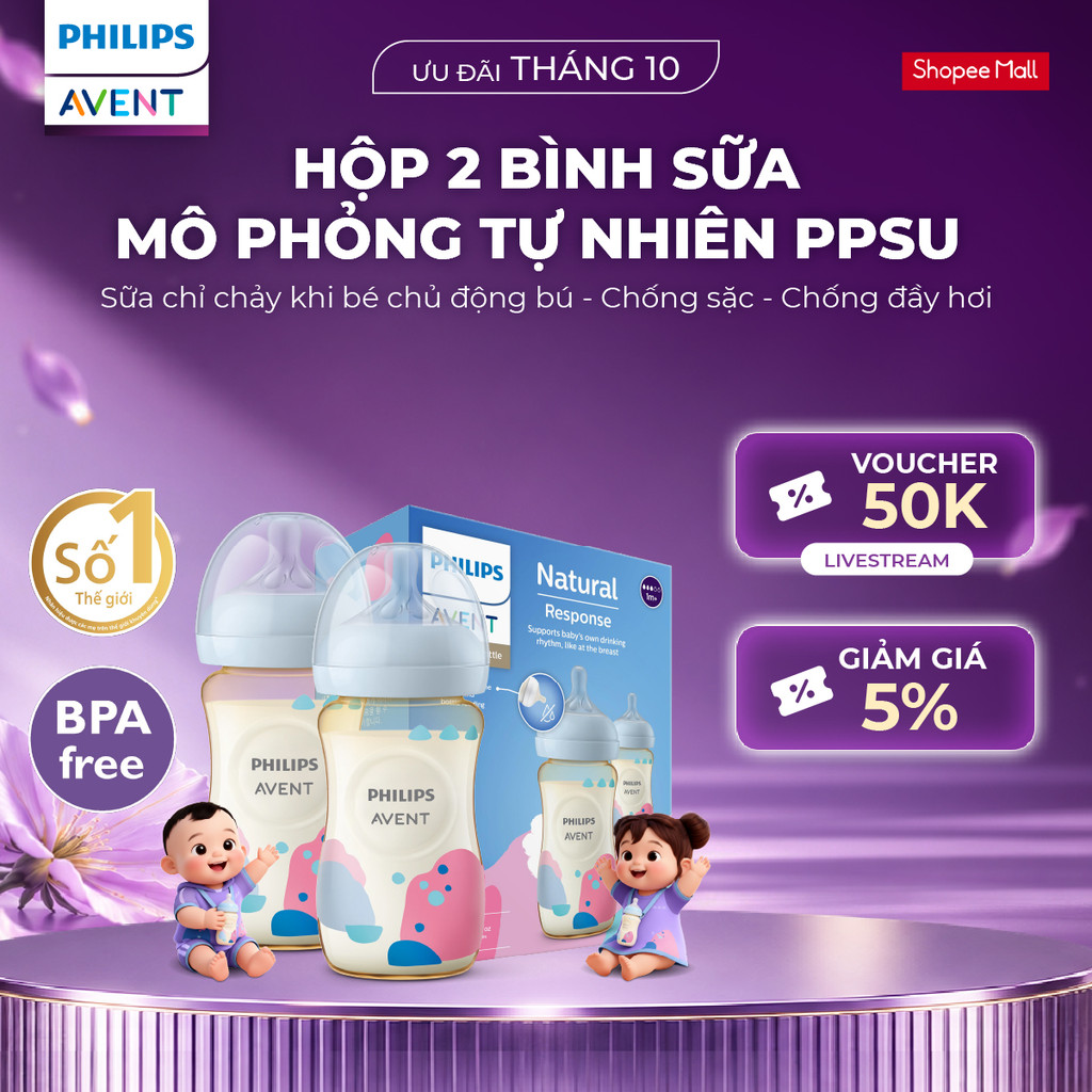Hộp 2 Bình Sữa Mô Phỏng Tự Nhiên Mới PPSU Philips Avent Natural Response 125ml/ 260ml