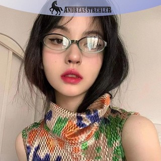 Onetimingfine Retro Khung Nhỏ Bé Gái Kính Mắt Phong Cách Thời Trang Retro Hình Bầu Dục Kính Mắt Nữ Trang Trí Máy Tính Chống Xanh Kính Mắt VN
