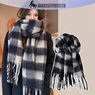Onetimingfine Kẻ Sọc Khăn Checkerboard Khăn Mềm Mại Nữ Mùa Đông Ấm Áp Kép Sử Dụng Khăn Choàng Dài Vintage Dày Khăn Viền VN