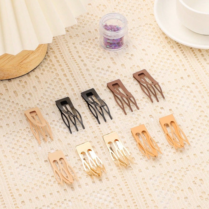 5 Chiếc Kẹp Thị Giác Kim Loại Barrettes Đen Nâu Bạc Kaki Vàng Cho Nữ Phụ Kiện Tóc